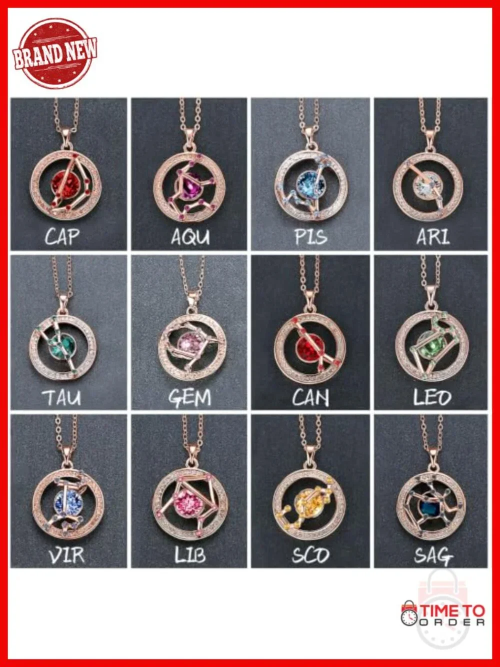 Premium Crystal Zodiac Pendant Necklace Rose Gold Plated 18